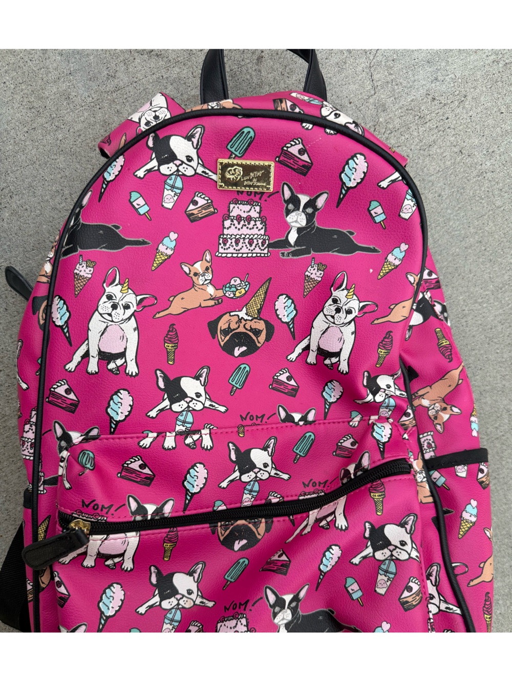 Betsey Johnson Hot Pink Dessert Print Backpack with Gold Plaque
